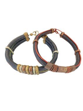 Boho Leather Cuff & Wrap Bracelet Set With Mixed Metal Accents Handmade Y2K Styl